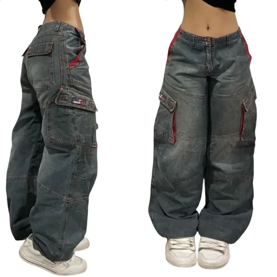 Y2K baggy Jeans Multipocket Washed Vintage Harajuku Oversized Denim Pants High Waist Wide Leg Trousers 241007