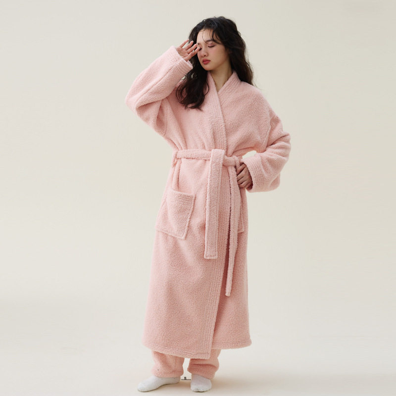 Designer's Autumn Winter New Coral Thickened Beautiful Velvet Men's And Women's Sleepwear Extended Bathrobe Couple's Pajama
