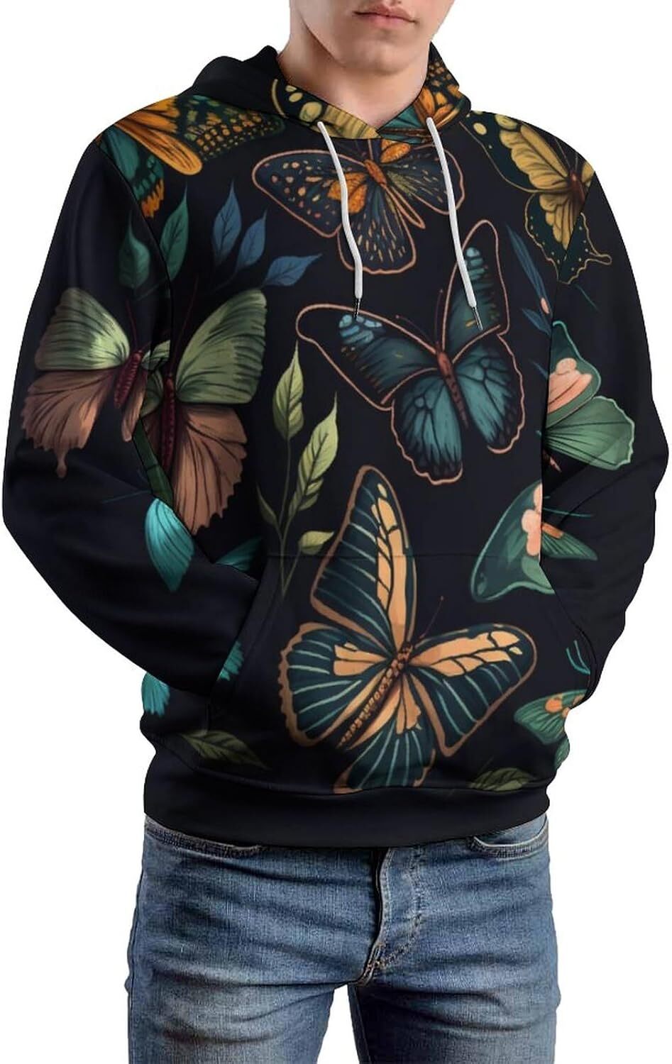 Hoodie for Mens Womens Unisex Cute Pattern Hoodie Butterfly Sweatshirt Long Sleeve Pullover Hoodies Graphic Hoodies sweatshirt Pullover Long Sleeve