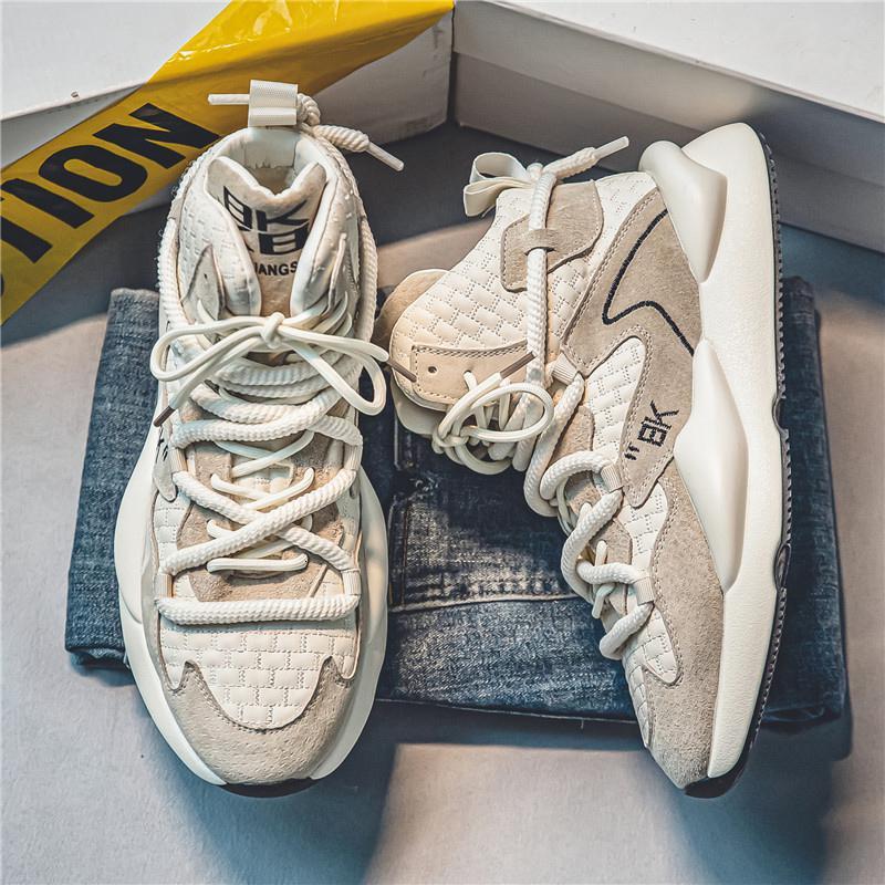 Designer Shoestrendy Brand Men's Four Season Leather High Top Fashion Show Shoes, Youth Korean Version Casual Zhongbang Shoes