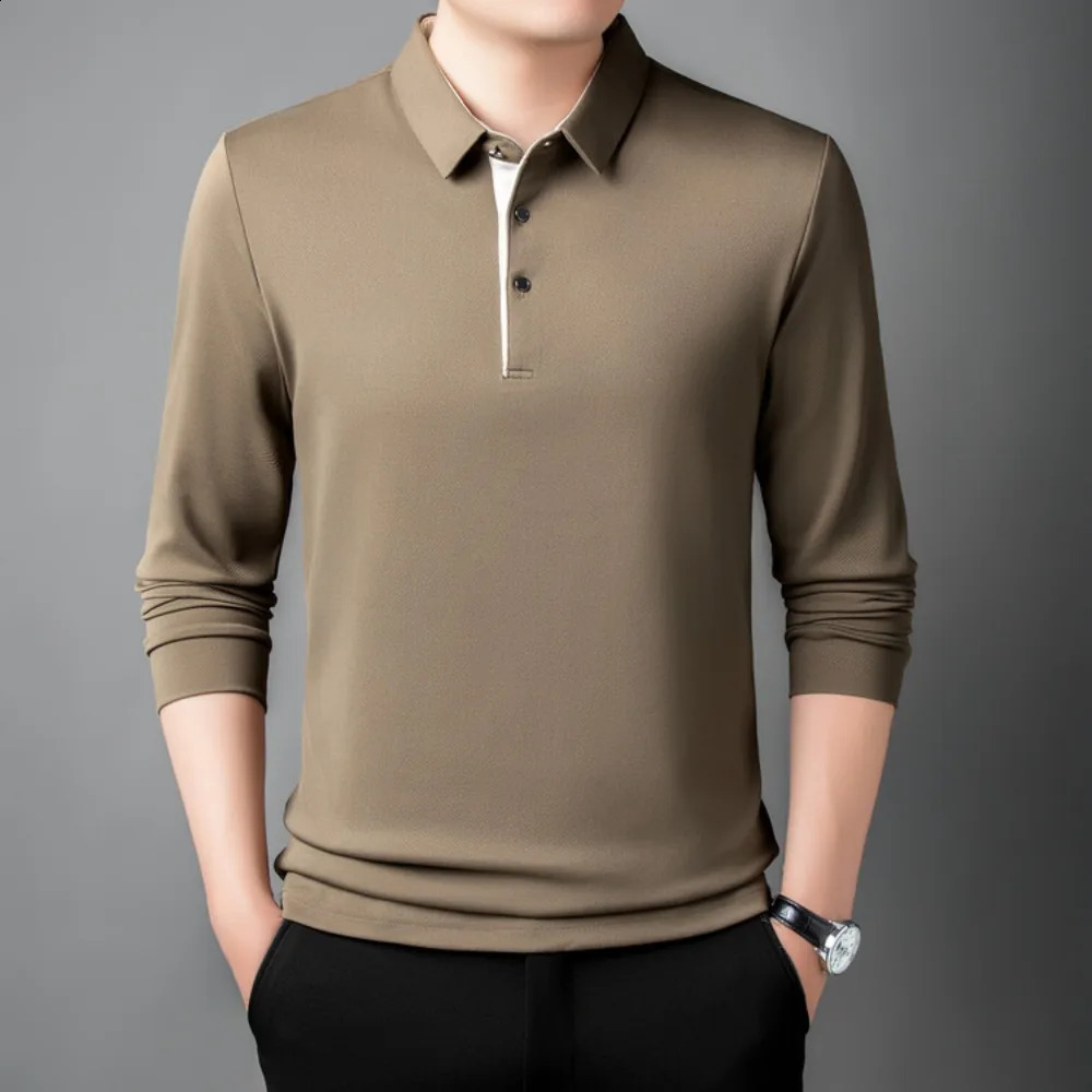 2024 Mens Daily Casual Tee Long Sleeve Sweatershirt Man Clothes Pullover Tops Lapel Polo Clothing 240930