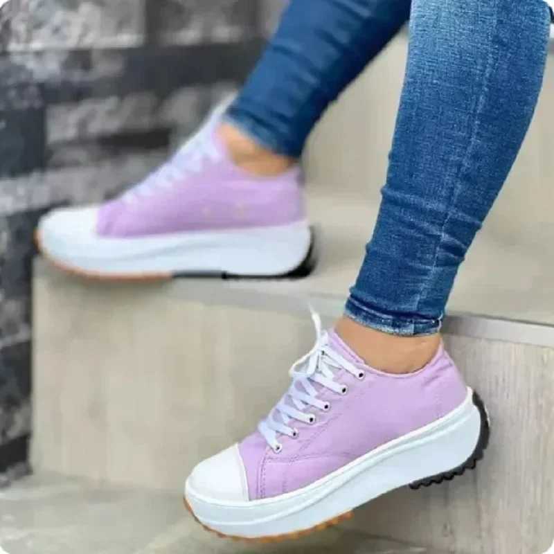 Womens shoes Classic white canvas sports shoes Fashion platform Womens shoes Casual shoes High quality lace upper tennis shoes 35-43 Y241007