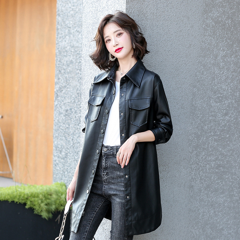 2023 Sheepskin Female Spring For Women Leather Jacket Sleeve Long Coat