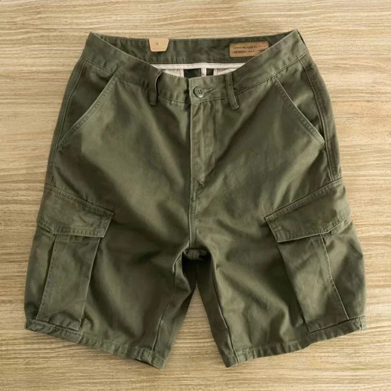 Summer Mens Shorts Workwear Shorts Loose Straight Trendy Multi Pocket Casual Capris Cargo Shorts 241007