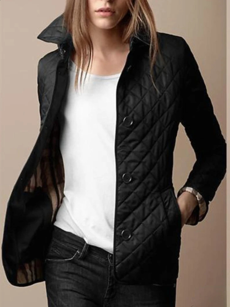 Overcoat Jacket Top Women Lapel Autumn Winter Classic Plaid Blazer Single Breasted Street Clothing Cotton Fashion Full Sleeve 241007