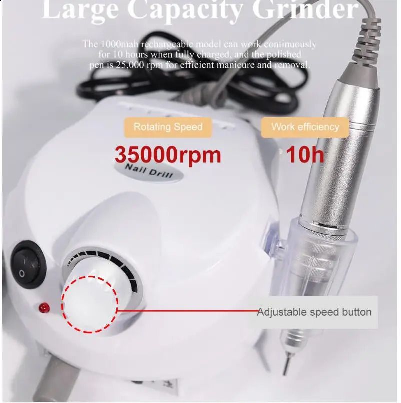 35000 RPM electric nail drill used for cutting manual nail tips manual nail tips and electric nail tool files 241007