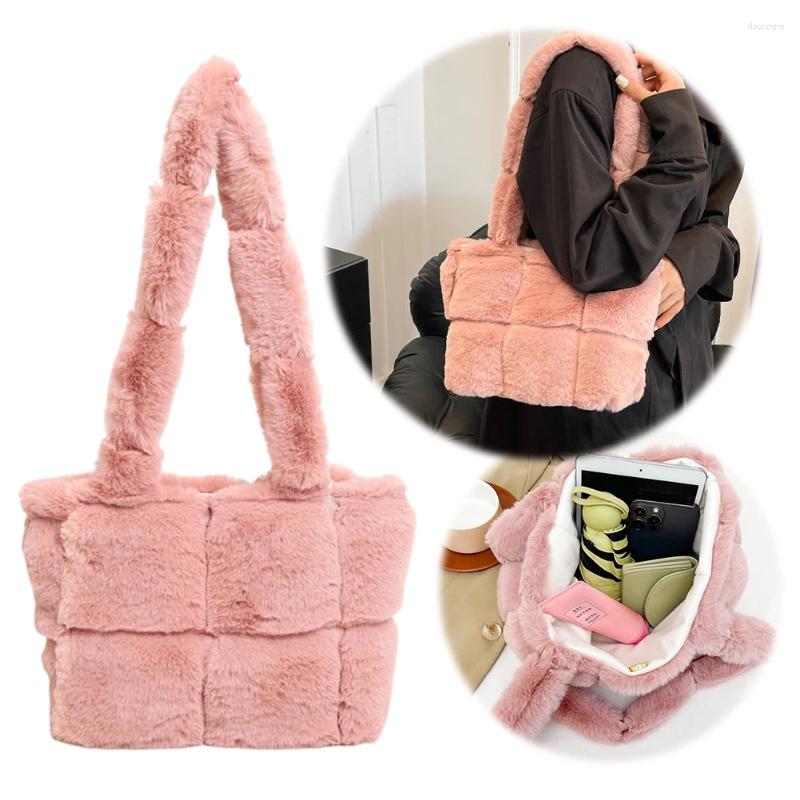 2025 NEW Drawstring Women Plush Shoulder Bag Fashion Tote Large Capacity Fuzzy Top Handle Solid Color Slouchy Hobo Soft Shopper zhanyishengli