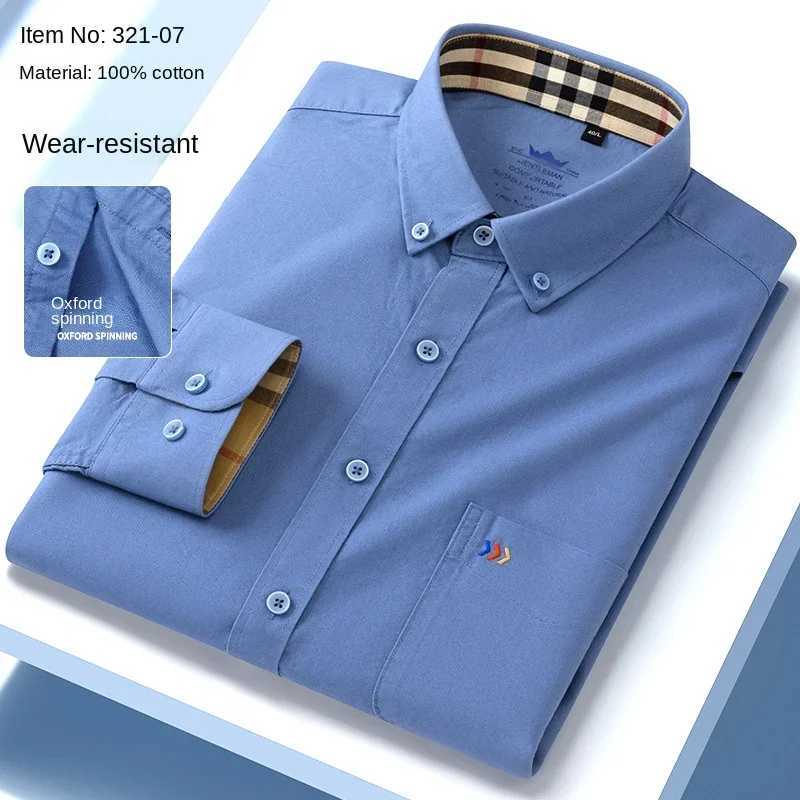 Oxford 100% pure cotton two-color collar long sleeved shirt strapless cotton mens casual shirt high-end gift wholesale X241007