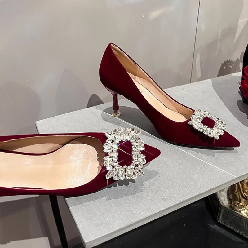Suede Rhinestone High Heels Office Womens Shoes Pointed Toe Pumps Womens Stiletto High Heels Party Dress Shoes er Bridal Shoes 240925