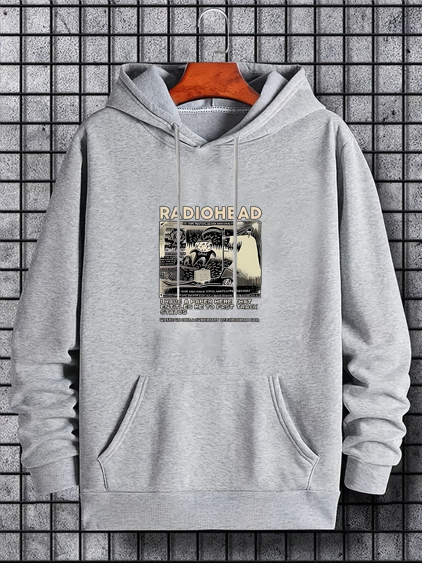 Radiohead Graphic Print Hoodie - Polyester 100% Sports Active Sweatshirt, Hooded Collar, Slight Stretch Fabric with Geometric Patterns and Applique De