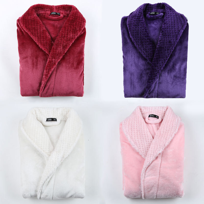 Designer Autumn Winter Plus Size Flannel Couple Sleeping Robe For Men Women, Beibei Velvet Splicing, Thickened And Elongated Bathrobe, Yukata