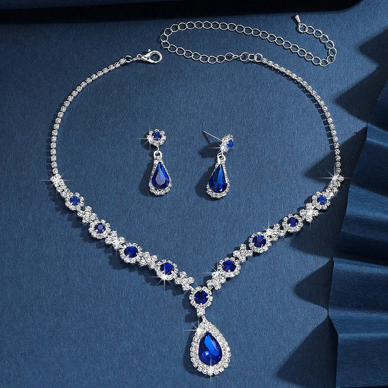 Green Water Drop Jewelry Set Exquisite Water Diamond Pendant Party Womens Fashion Necklace Earring Set Promotion Wedding Accessories 241007