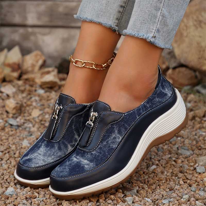 Womens lightweight wedge sports shoes 2024 autumn comfortable casual sports shoes Womens Plus size 43 front zipper platform sports shoes Y241007