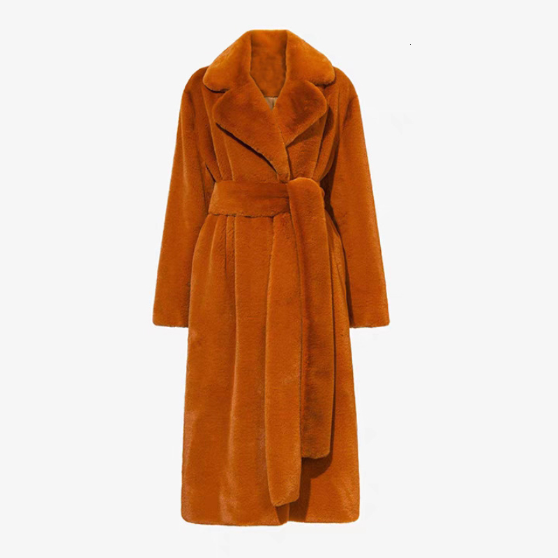 Belted Faux Fur Coat For WomenV LongV OrangeV Plush CoatV LapelV Fluffy JacketV TeddyV PinkV Mink FurV Plus SizeV WinterV Fuzzy