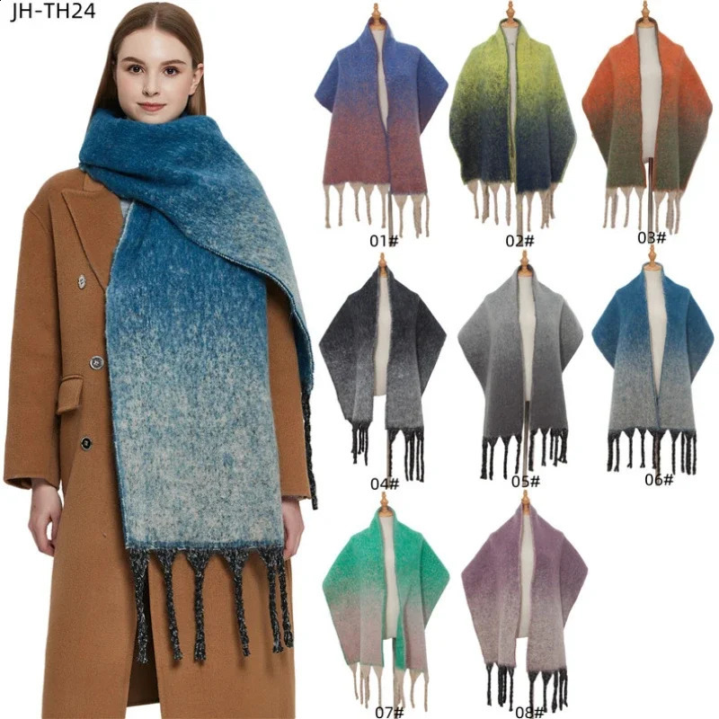 Fashion n Scarf Winter Autumn Gradient Cashmere Muffler Womens Large and Thick Soft Warm Womens Bag 241007