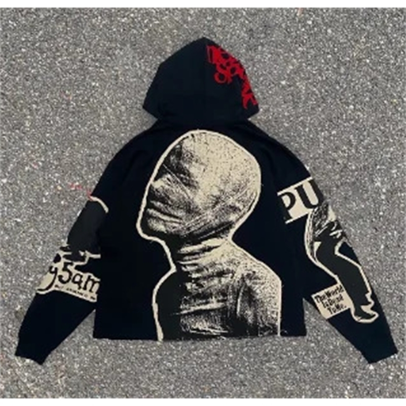 Y2K Hoodie Mummy Print Oversized Hoodie for Mens and Womens Retro Punk Fashion Loose Harajuku Hip Hop Street Goth Sweatshirt 240930