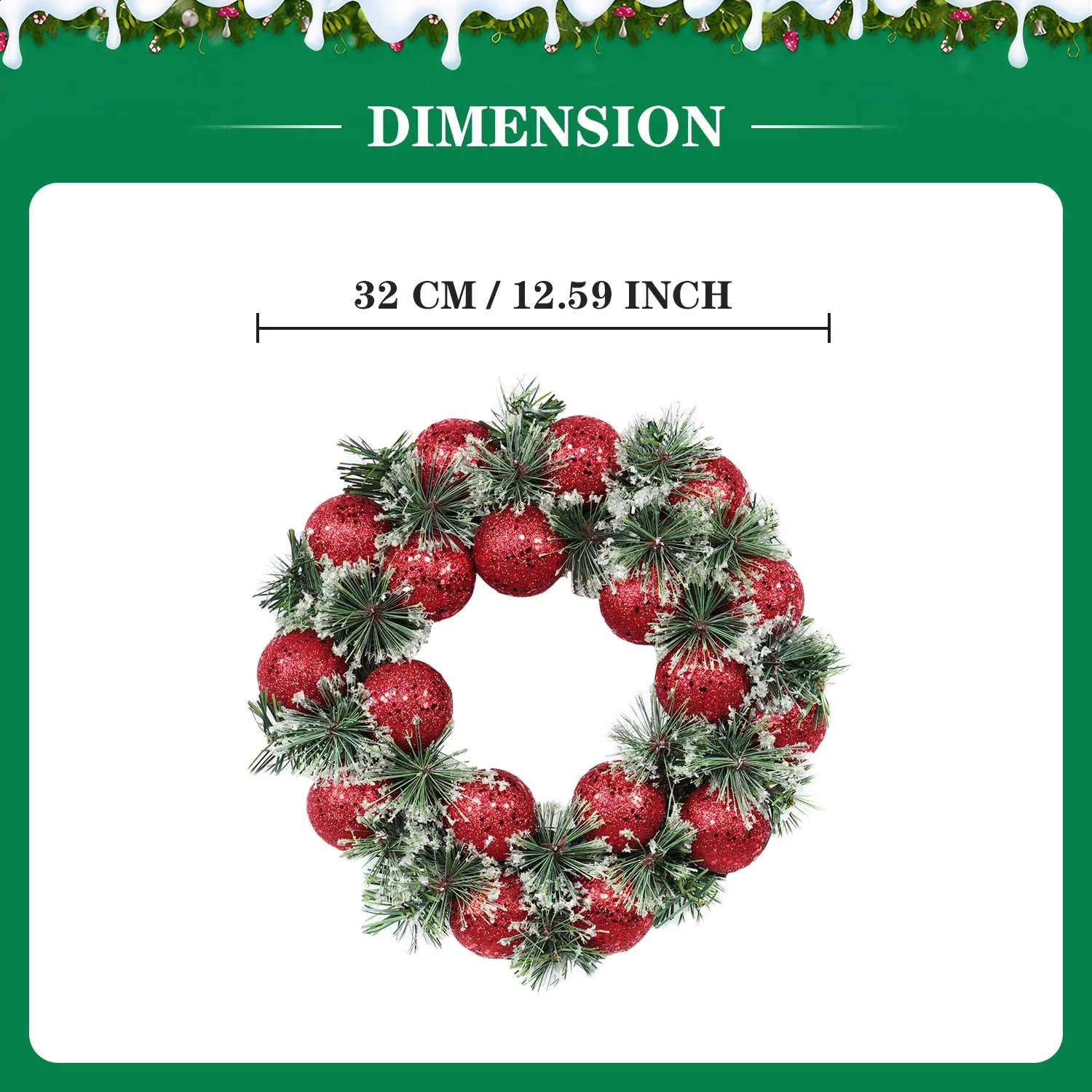 32cm Christmas Ball Decor Pine Garlands Vintage Vine Wreath For Doors Year Decorations Wreaths 240930