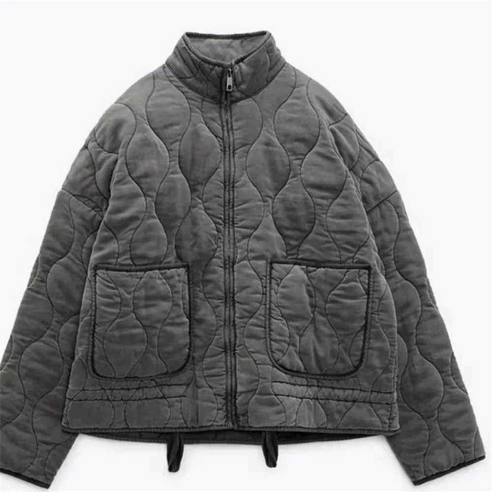 Womens Cotton Coat 2024 Winter Fashion Pocket Drawstring Warm Vintage Long Sleeve Zipper Female Outerwear Tops JacketX241007