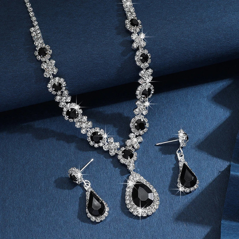 Green Water Drop Jewelry Set Exquisite Water Diamond Pendant Party Womens Fashion Necklace Earring Set Promotion Wedding Accessories 241007