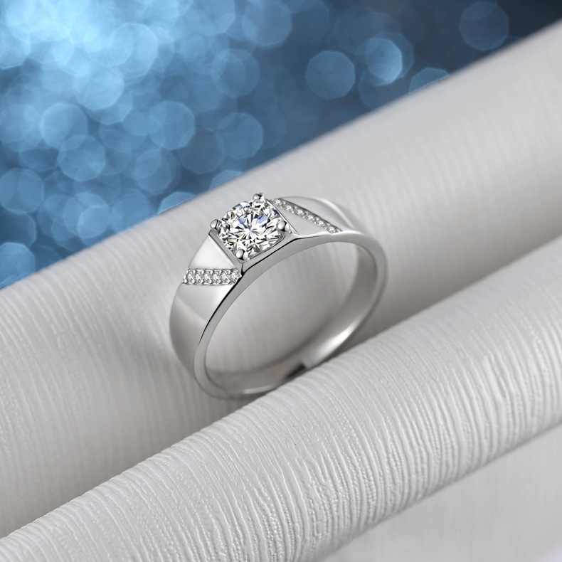 Moissanite Wedding Rings: 1CT Round Cut Sterg Sier, Male Engagement Band