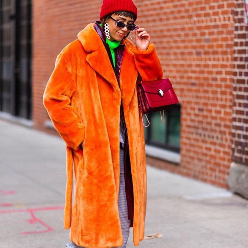 Belted Faux Fur Coat For WomenV LongV OrangeV Plush CoatV LapelV Fluffy JacketV TeddyV PinkV Mink FurV Plus SizeV WinterV Fuzzy