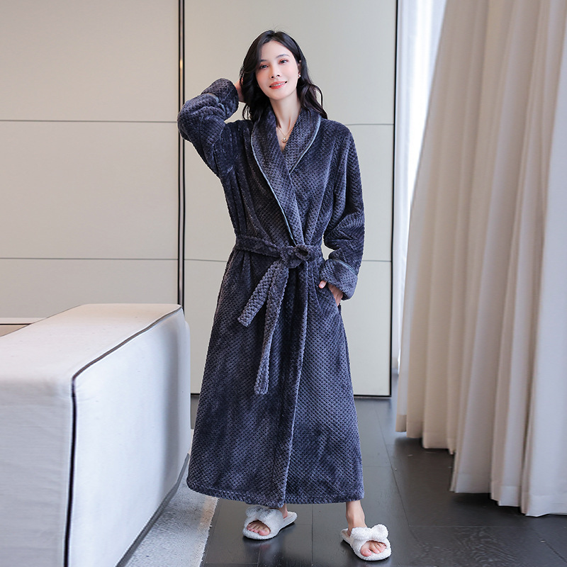 Designer's Autumn And Winter Long Flannel Women's Couple Pajamas, Comfortable Home Clothes, Thick Bathrobes, Hotel Yukata