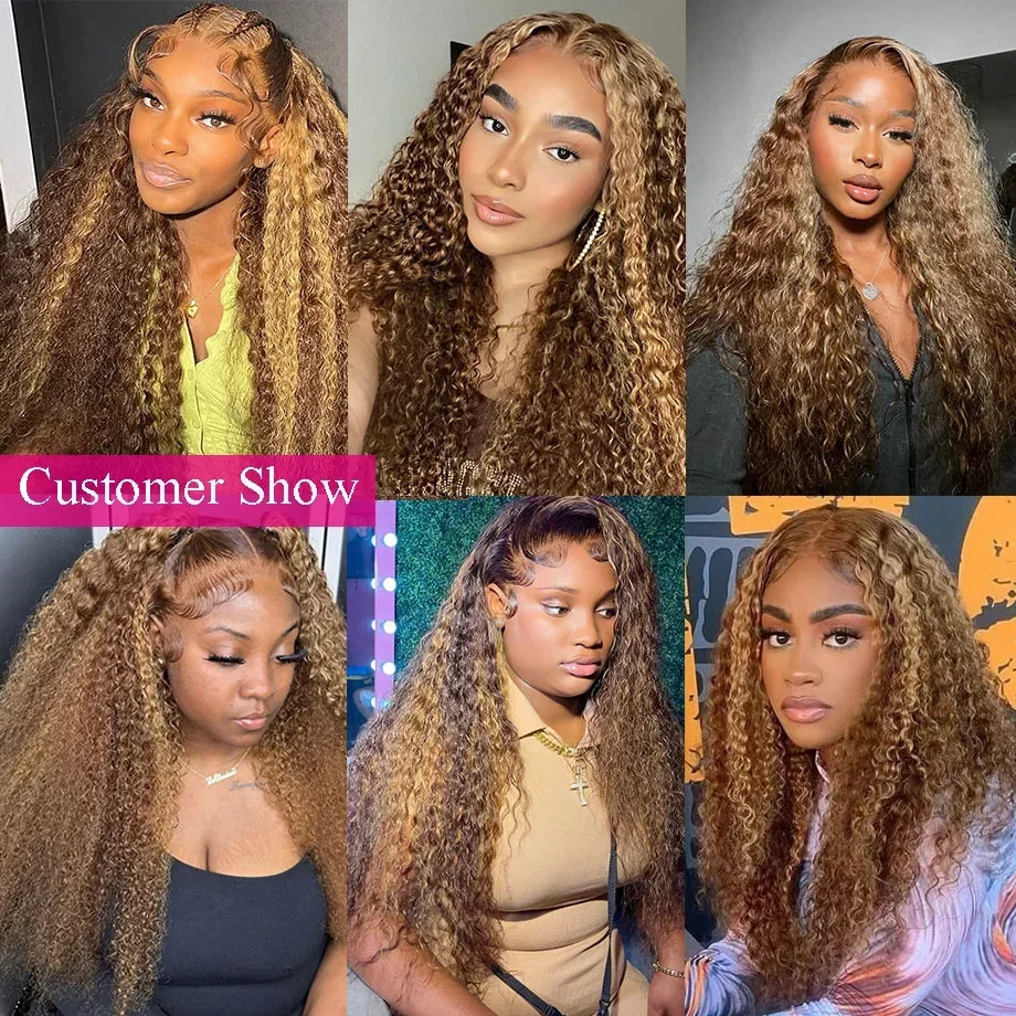 13X6 Curly Wigs Glueless Honey Blonde Water Front Highlight Deep Wave Frontal 6X4 HD Lace Closure Wig