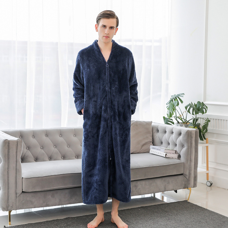 Designer Bathrobe, Flannel Couple's Thick Elongated Nightgown, Men's And Women's Plus Fat Nightgown