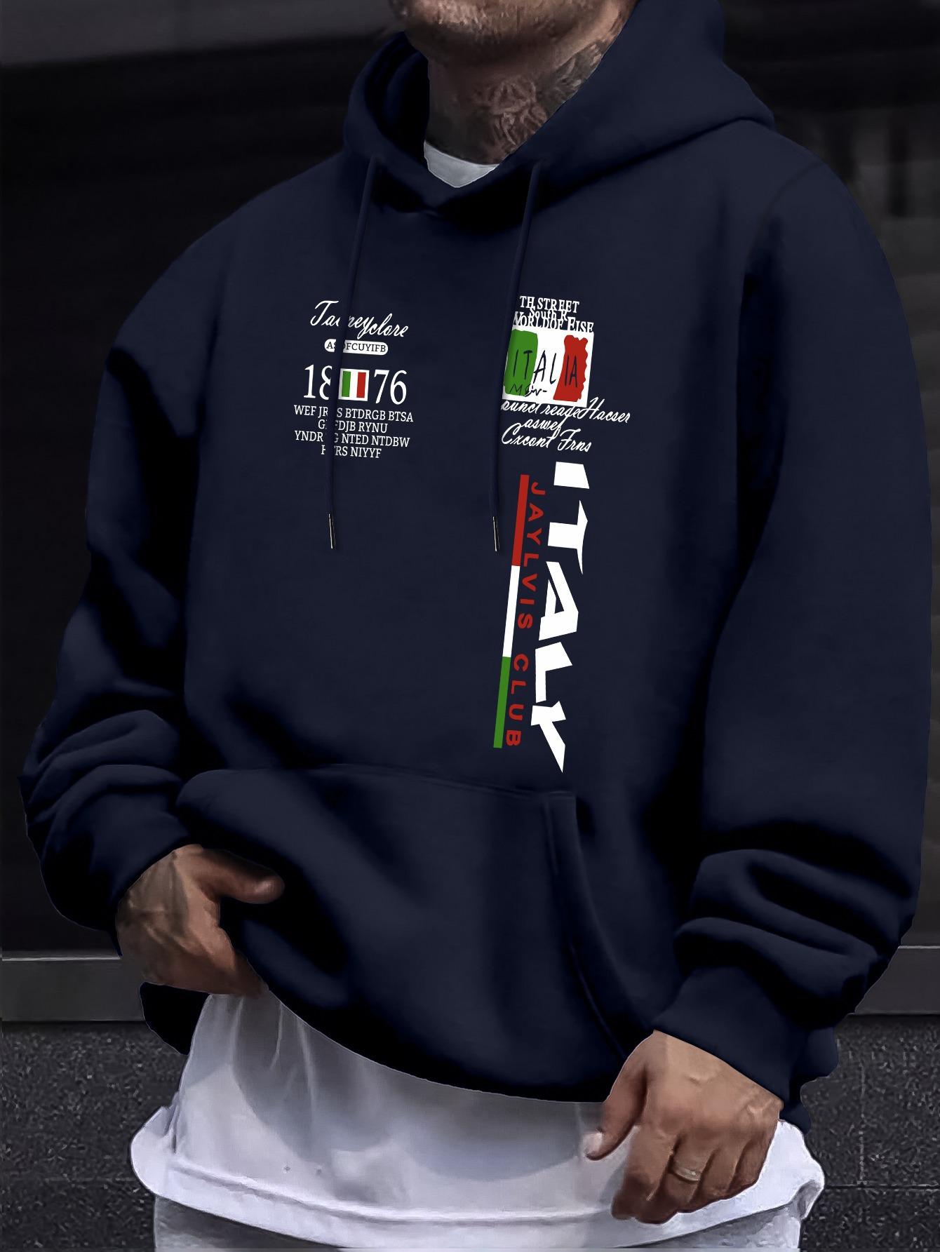 Men's Italy Theme Hoodie - Unique, Stylish, Casual, and Fashionable Long-sleeved Round Neck Sweatshirt with Kangaroo Pocket for Fall and Winter