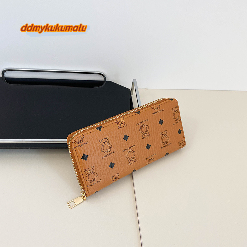 3 2024 New Han Chao Women's Wallet, Bear Print, Single Zipper, Multi Card Portable Travel Fashion Phone Bag #13 ddmykukumalu 4