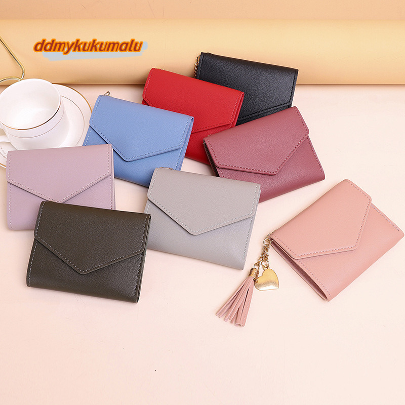 Women's 2024 New Short Style Tassel Pendant with Litchi Pattern Money Clip Card Bag, Cute Zero Wallet in Hand #3 ddmykukumalu