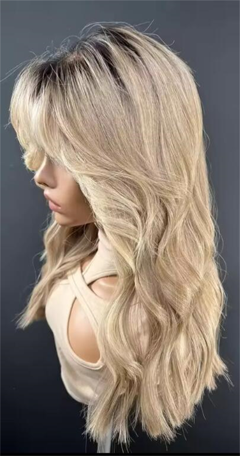 Human With Bangs Front Wigs Glueless Ombre Warm Honey Blonde Lace Part Wig On Sale 100% Raw Brazilian Hair Qearl