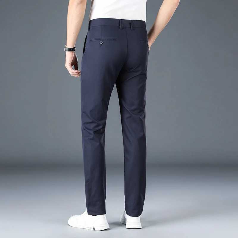 2024 New Mens High Quality Business Casual Loose Straight Pants Elastic Khaki Black Classic Fashion Brand Trousers Size 30-40 LX241007