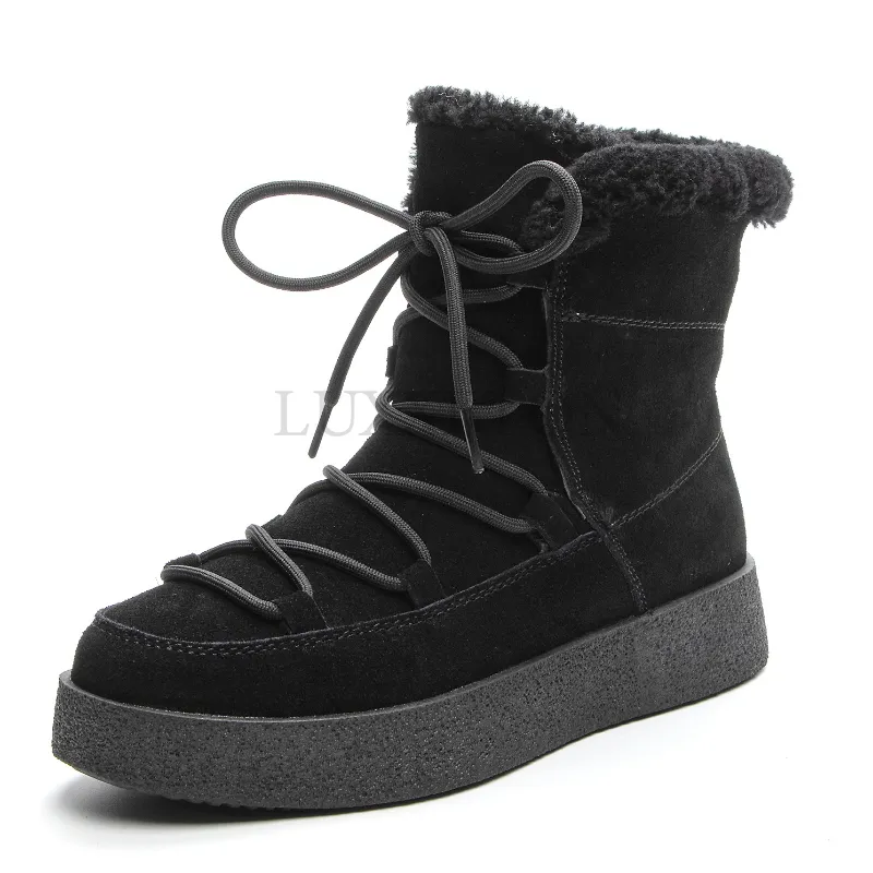 High Quality Winter Snow Women Outdoor Warm Short Boots Round Toe Non-Slip Comfortable Female Shoes Handmade