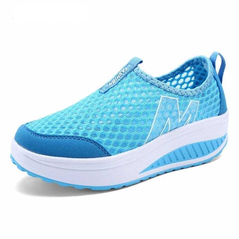 Womens mesh flat shoes sports shoes platform shoes womens shoes breathable air mesh swing wedge shoes breathable flat shoes Y241007