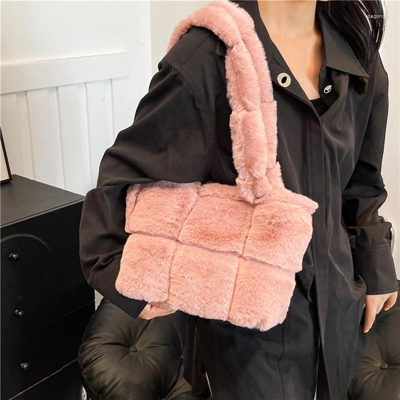 2025 NEW Drawstring Women Plush Shoulder Bag Fashion Tote Large Capacity Fuzzy Top Handle Solid Color Slouchy Hobo Soft Shopper zhanyishengli