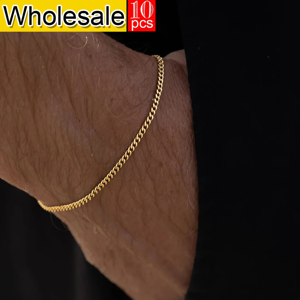 Mens stainless steel jewelry fashion trend Cuban chain gold bracelet waterproof and non fading accessories 10 pieces wholesale 240929