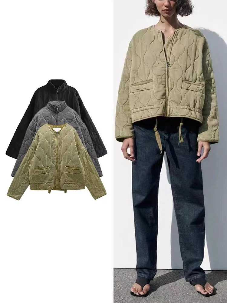 TRAF Womens New Zipper Warm Jacket Autumn and Winter Long Sleeve Round Neck Padded Solid Color Coat Women Fashionable TopsX241007