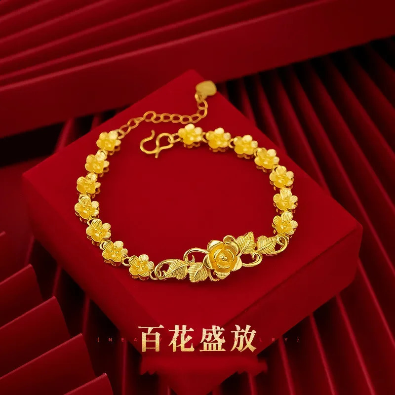 9999 genuine gold 24K gold flower bracelet for women 240929