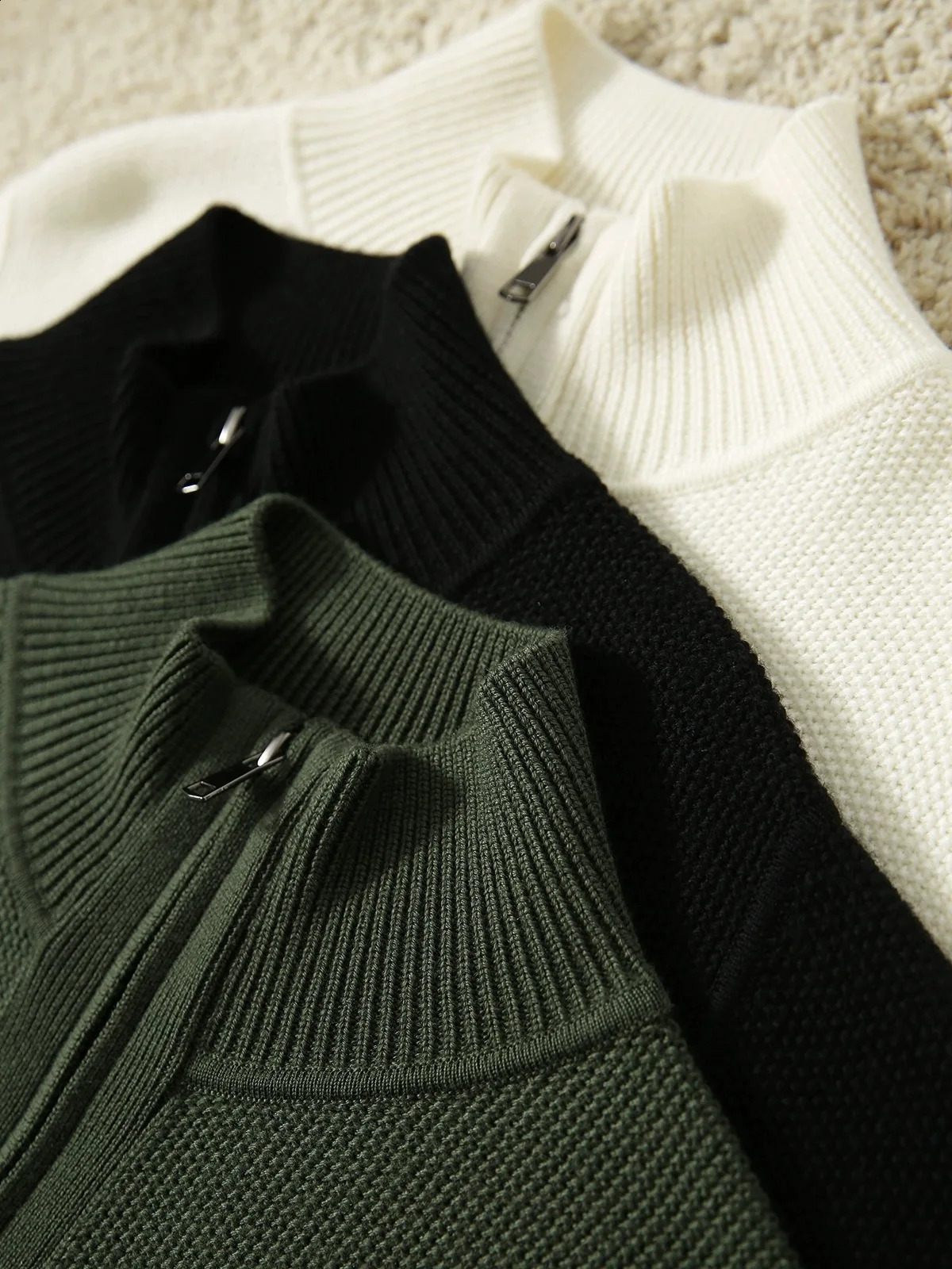 autumn and winter wool cardigan womens stand up collar knitted loose sweater zipper top 241007