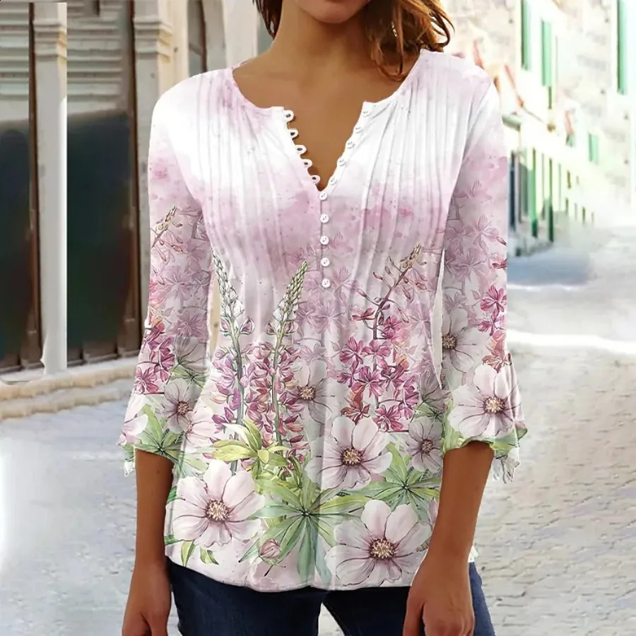 Elegant Woman Shirt Casual Fashion Temperament Blouse Printed Shirt Woman Street Top 240930