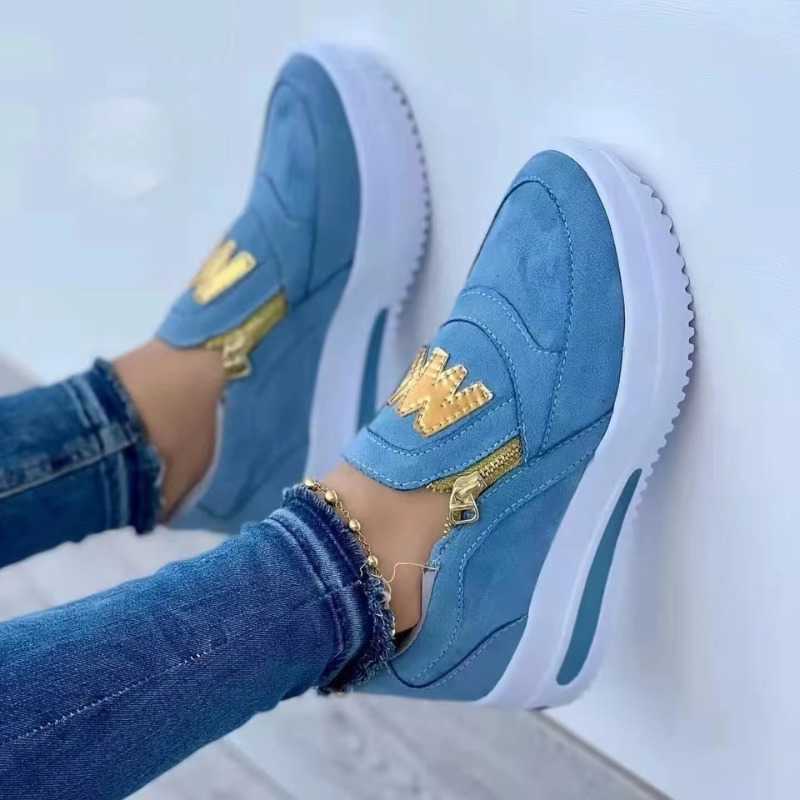 Womens casual sports shoes M printed side zipper platform Plus size vulcanized shoes Zapatillas unprinted Sapato Plataforma Feminino M Y241007