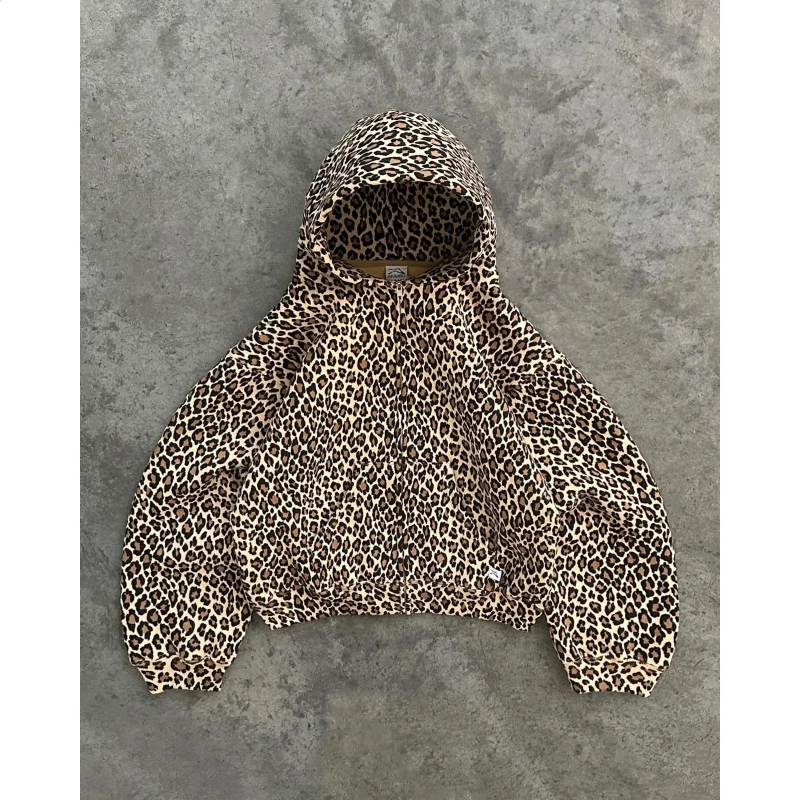 Leopard Print Zip Hoodie Y2K Retro Mens Harajuku Hip Hop Zip Sweatshirt High Street Oversized Unisex Hoodie Streetwear 241007