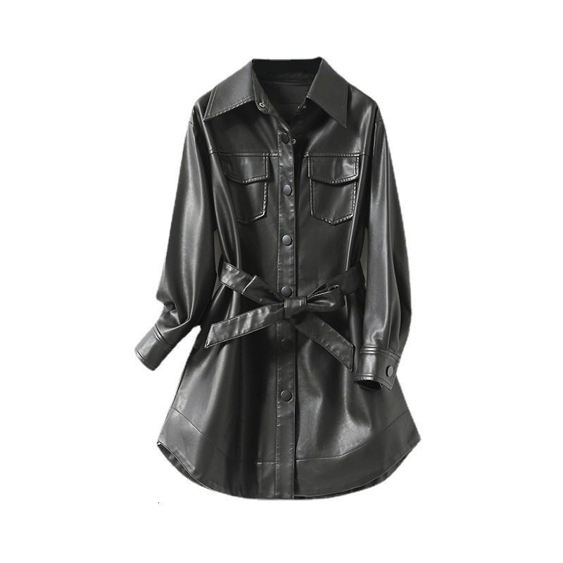 2023 Sheepskin Female Spring For Women Leather Jacket Sleeve Long Coat