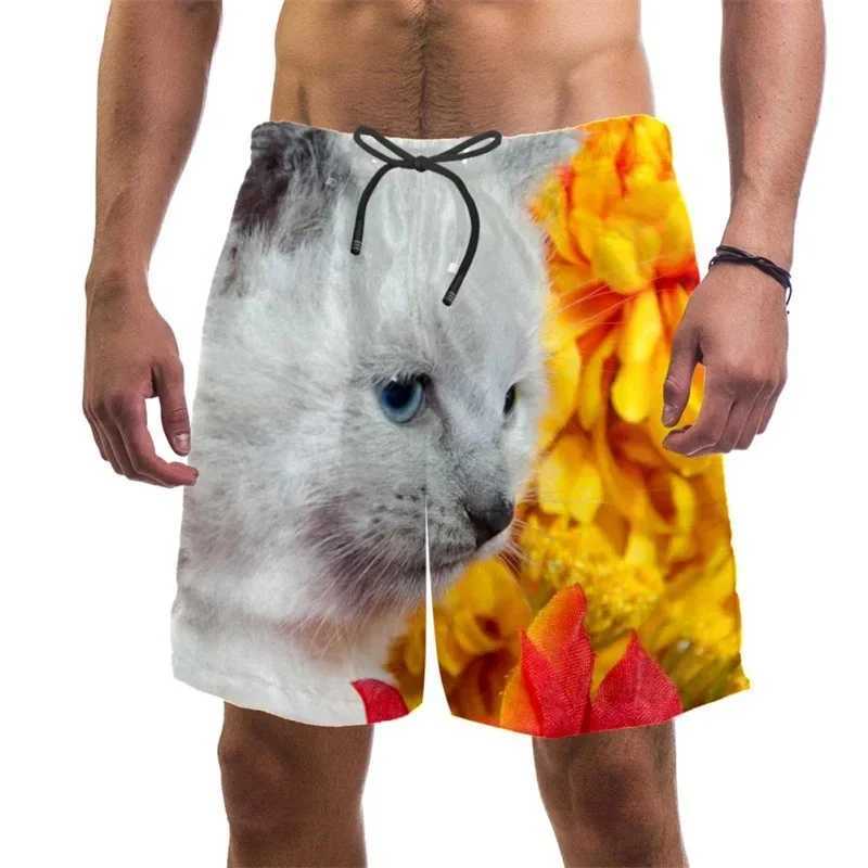 3D printed fun cat beach shorts mens quick drying swim trunks summer drag cool vacation surfboard shorts mens clothingW240713