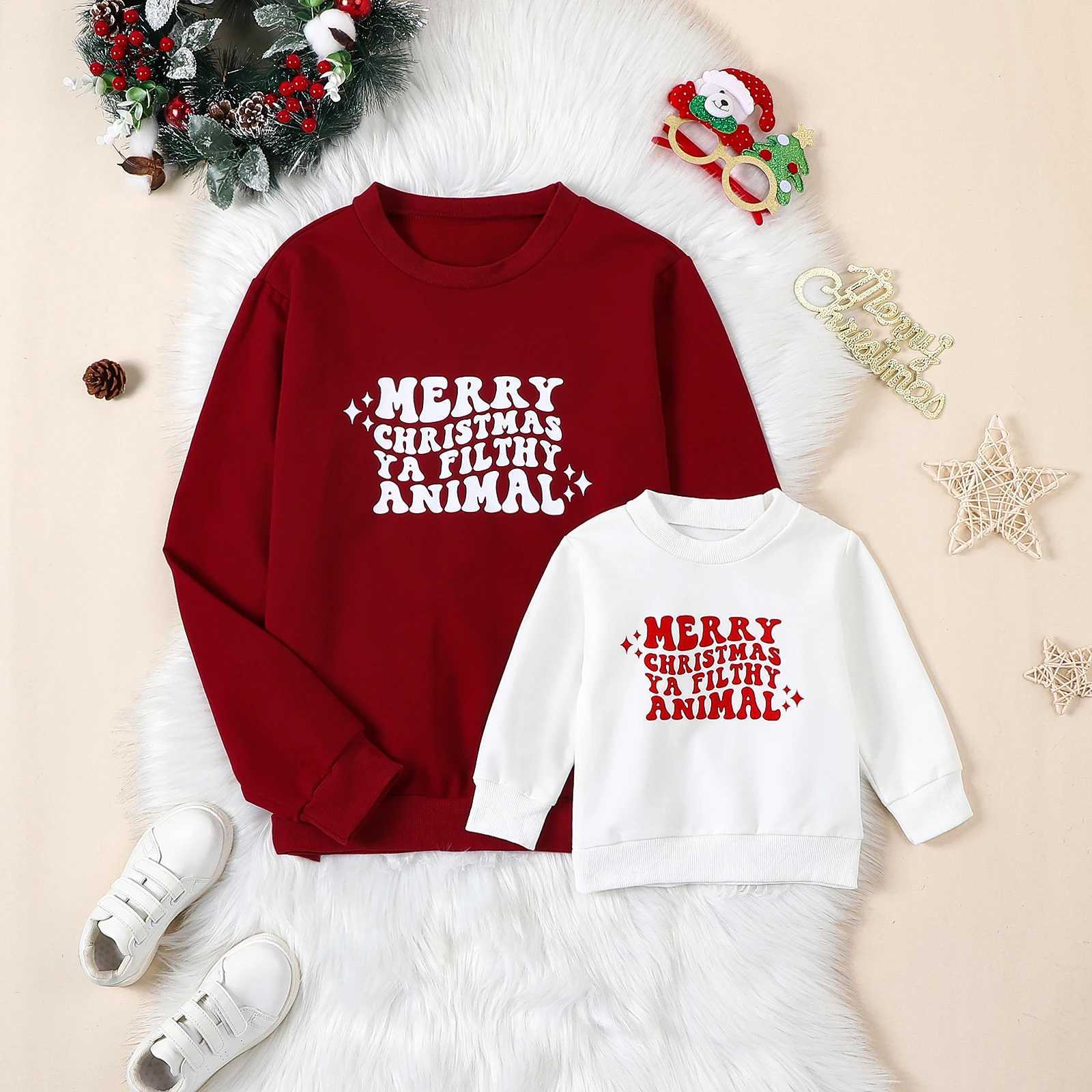 Citgeett Autumn Christmas Children Baby Boys and Girls Family Match Sportswear Adult T-shirt Letter Printing Pull off Top Christmas Clothing W241008