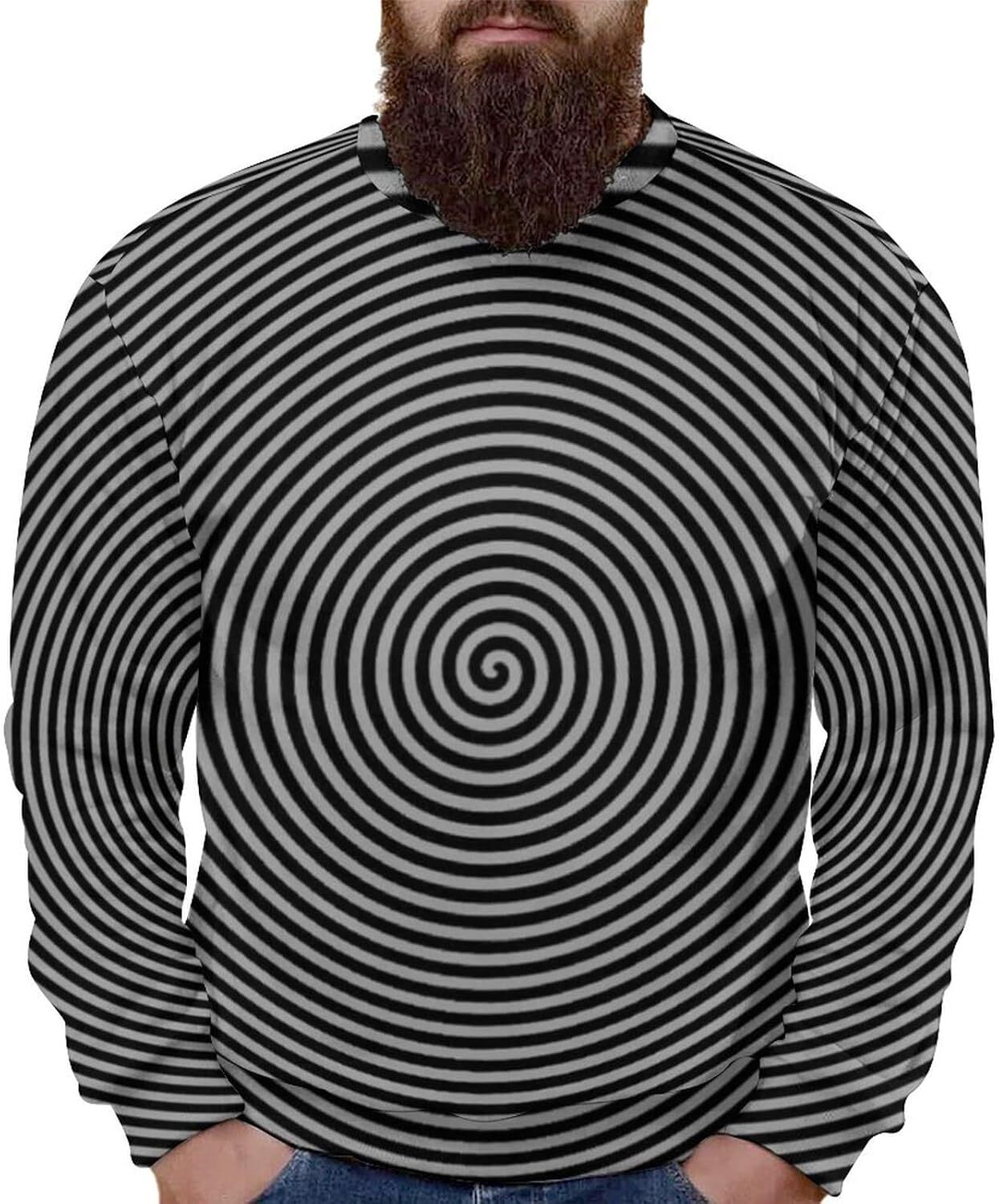 Long Sleeve Shirts for Men sweatshirt Optical Illusion Trippy Sweatshirt Focus Drawing Psychedelic Long Sleeve Pullover for Men's Tee Streetwear