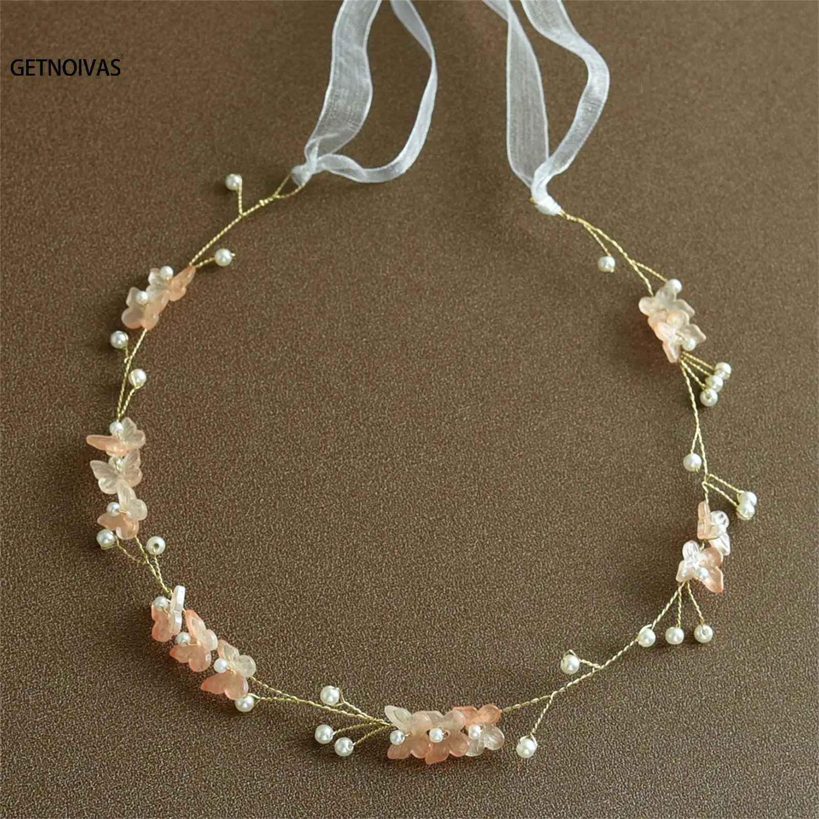Wedding ribbon headband pearl butterfly headband brides wedding hair jewelry accessories W241007