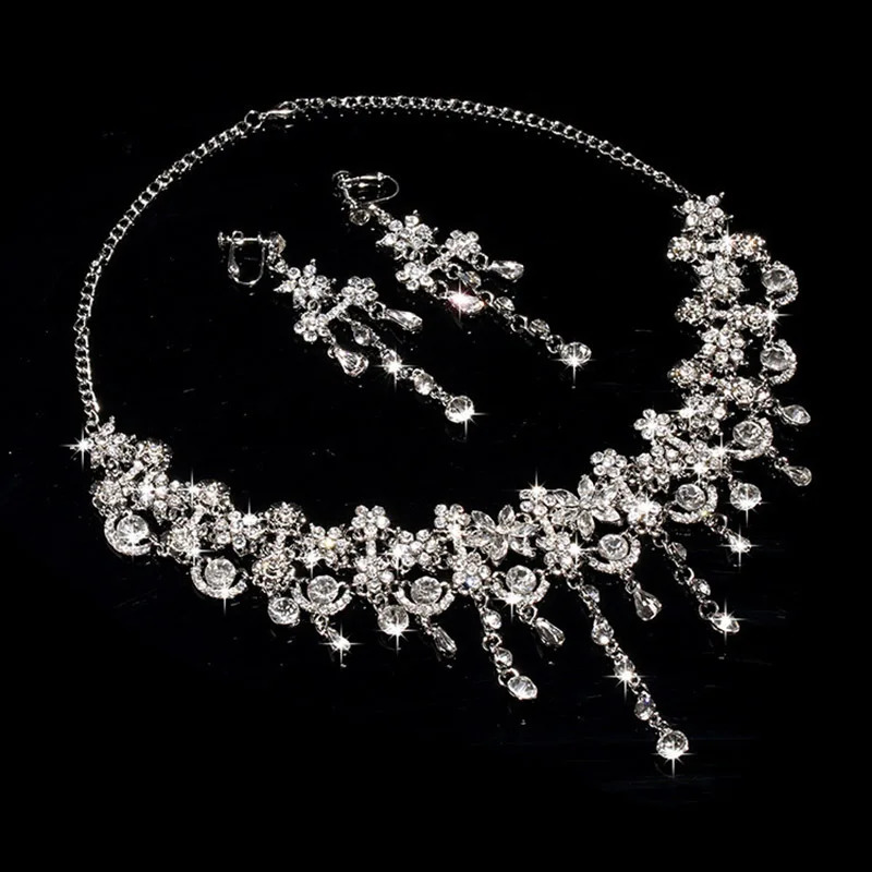 3 pieces/set womens necklaceearrings crystal wedding party bride jewelry necklace earrings jewelry accessories set gift 240924