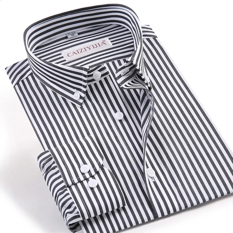 Mens long sleeved needlepoint striped dress with high-quality pocket free ultra-thin fit casual button down easy to care cotton shirt 241007